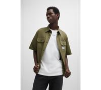 HUGO Oversized-fit shirt in cotton twill with logo patch - Style Ekyno, 50517871 Olive M