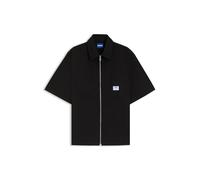 HUGO Oversized Fit Shirt with Zip-up Front Black