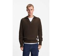 HUGO Oversized-fit waffle-structured sweater with Johnny collar - Style Spiro, 50548853 Dark Brown M