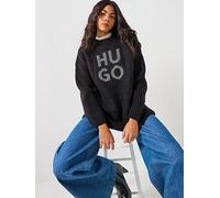 HUGO Oversized Knitted Jumper, Black, Size S, Women Black