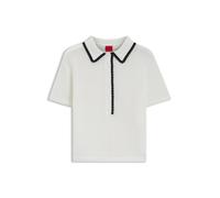 HUGO Pointelle-cotton sweater with scallop trim - Style Slysa, 50557770 White S