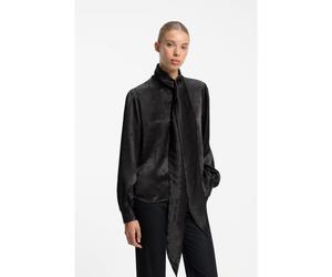 HUGO Regular-fit blouse in satin with burnout print - Style Elegant, 50569683 Black Patterned 14