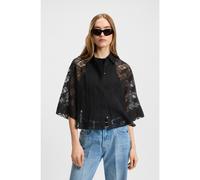 HUGO Regular-fit chiffon blouse with all-over logo print - Style Ephraima, 50538733 Black Patterned 12