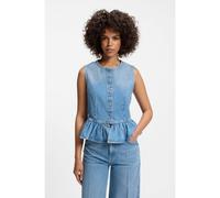 HUGO Regular-fit sleeveless blouse in denim with peplum hem - Style Gimma, 50563534 Blue L