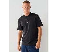 HUGO Deabono Mens Interlock Cotton Polo Shirt with Stacked Logo - Black 002 - Black 002 - L
