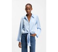 HUGO Relaxed-fit blouse in stretch satin with tie detail - Style Errika, 50531538 Light Blue 4