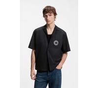 HUGO Relaxed-fit shirt with chest print and reverse lapels - Style Eligino, 50566624 Black XXL