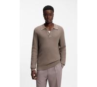 HUGO Relaxed-fit sweater in structured cotton with polo collar - Style Saffowl, 50557352 Brown M