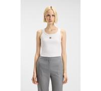 Hugo Womens White Logo-embroidered Slim-fit Ribbed Cotton Tank L