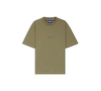 HUGO Ribbed-Neck Cotton T-Shirt with Logo Badge