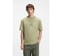 HUGO Ribbed-neck cotton T-shirt with logo badge - Style Nieros, 50509991 Beige S