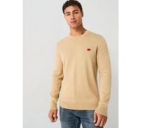 HUGO San Cassius-C1 Relaxed Fit Knitted Jumper - Beige, Beige, Size S, Men Beige