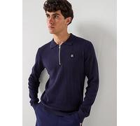 HUGO Sastoro Regular Fit 1/4 Zip Stacked Logo Knitted Polo - Navy, Navy, Size Xl, Men Navy