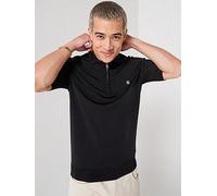 HUGO Sayfong-4 Zip Neck Stacked Logo Knitted Polo Shirt, Black, Size M, Men Black