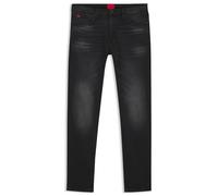 HUGO Mens 734 Black-Black Extra-Slim-fit Jeans in Stretch Denim