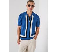 HUGO Sholpone 1/4 Zip Knitted Polo Shirt - Blue, Blue, Size 2Xl, Men Blue