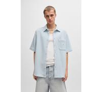 HUGO Short-sleeved shirt in a waffle-structured cotton blend - Style Ebronn, 50540316 Light Blue M