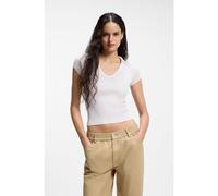 HUGO Short-sleeved sweater in stretch fabric with polo collar - Style Sommy_B, 50559545 White L