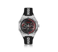HUGO Silver-tone watch with silicone logo strap - Style #GRAIL SPORT, 58244975 Black pcs.