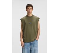 HUGO Sleeveless cotton-jersey T-shirt with blue logo label - Style Navertz, 50509773 Olive L