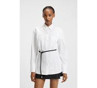 HUGO Slim-fit long-length blouse with faux-leather belt - Style Everlee, 50543364 White 12