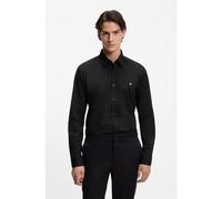 HUGO Ermo Stacked Nickel Logo Slim Fit Long Sleeve Shirt - Black, Black, Size M, Men Black