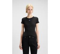 HUGO Slim-fit stretch-cotton T-shirt with blue logo badge - Style Easy Tee_B, 50523924 Black M