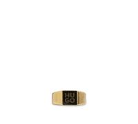 HUGO Stacked-logo signet ring with enamel insert - Style E-STACKEDLOGO2-RIN, 50544511 Gold tone S