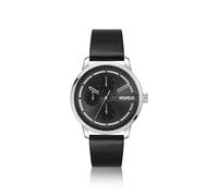 HUGO Stainless-steel watch with black dial and leather strap - Style #STAMP MULTI, HB1530366 Black pcs.