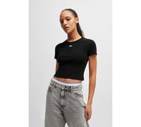 HUGO Stretch-cotton slim-fit T-shirt with blue logo label - Style Baby Tee_B, 50510749 Black L