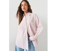 HUGO Striped-Cotton Oversized-Fit Blouse With HUGO Logo, Multi, Size 14, Women Print