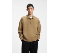 HUGO Structured cotton-blend sweatshirt with polo collar - Style Dabins, 50563051 Beige XXL