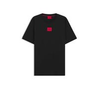 HUGO T-Shirt Aus Baumwolle Mit Rotem Gewebtem Logo-Label Black