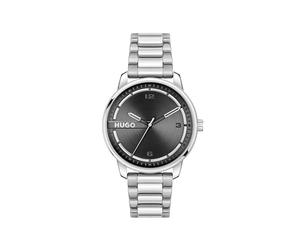 HUGO Three Hand Quartz Movement Watch for Men #Stamp Collection with Silver Stainless Steel Bracelet - 1530364