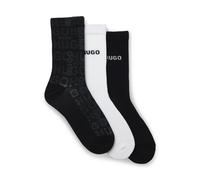 HUGO Three-pack of cotton-blend short socks with logos - Style 3P QS LOGO PIQUET CC, 50553208 White / Black 9-11