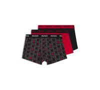 HUGO Three-pack of logo-waistband trunks in stretch cotton - Style TRUNK TRIPLET DESIGN, 50532550 Black / Red XXL