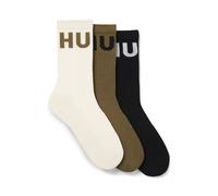 HUGO Three-pack of ribbed short socks with logos - Style 3P QS ICONIC CC, 50531517 Beige / Green / Black 9-11
