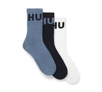 HUGO Three-pack of ribbed short socks with logos - Style 3P QS ICONIC CC, 50531517 White / Blue 5.5-8