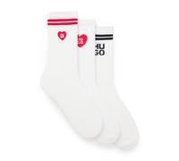 HUGO Three-pack of ribbed short socks with logos - Style 3P QS LOVE YOU CC W, 50553452 White 5.5-8