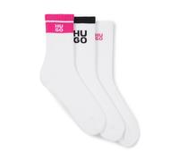 HUGO Three-pack of ribbed short socks with stacked logos - Style 3P QS LOGO RIB CC W, 50537650 White 3-4.5
