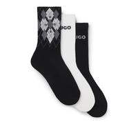 HUGO Three-pack of short-length cotton-blend socks - Style 3P QS RIB ARGYLE CC, 50543138 White / Black 9-11
