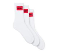 HUGO Three-pack of short socks with red logo labels - Style 3P QS RIB LABEL CC, 50531515 White 5.5-8