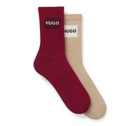 HUGO Two-pack of short-length socks with red logos - Style 2P QS RIB LABEL CC W, 50510661 Dark Red / Beige 5.5-8