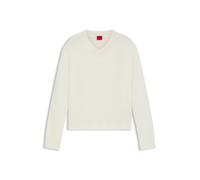 HUGO V-neck sweater in a wool blend with logo detail - Style Solanu, 50545092 Natural L