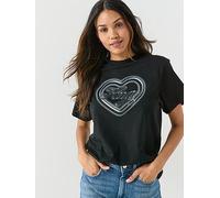 HUGO Vintage Graphic T-Shirt, Black, Size S, Women Black