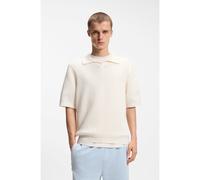 HUGO Waffle-structure knit polo with Johnny collar - Style Spero, 50557344 Natural M