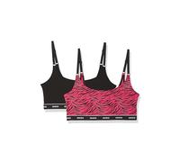 HUGO Women's 2-Pack Repeat Logo Cotton Stretch Bralettes, Black/Pink Zebra, L