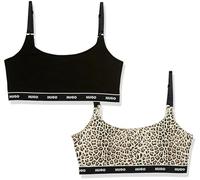 HUGO Women's 2-Pack Repeat Logo Cotton Stretch Bralettes Bra, Opaque, Leopard/Onyx, M