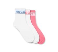HUGO Women's 3-pack Big Logo Ribbed Combed Cotton Socks, White / White / Dusty Petal Pink, 3-9