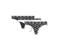 HUGO Women's 3-Pack Repeat Cotton Stretch Thongs Panties, Black/Script Logo/White Ivory, XL (Pack of 3)